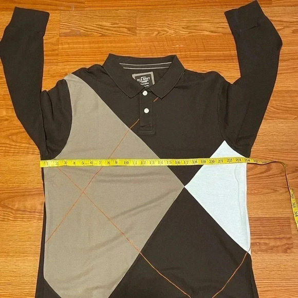 Old Navy Polo Shirt Mens Size XL Argyle Diamond Brown Beige White Y2K - Picture 9 of 10